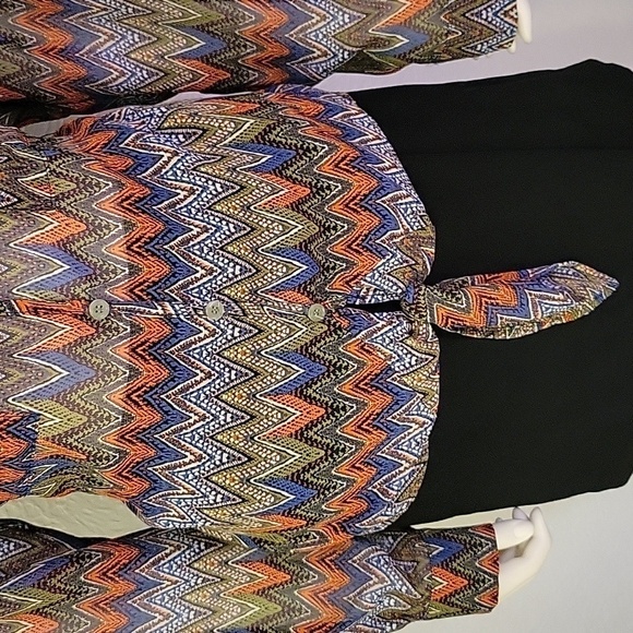 KUT FROM THE KLOTH Zigzag Rainbow Chiffon Button Down Tie Waist Festival Shirt - Picture 6 of 10